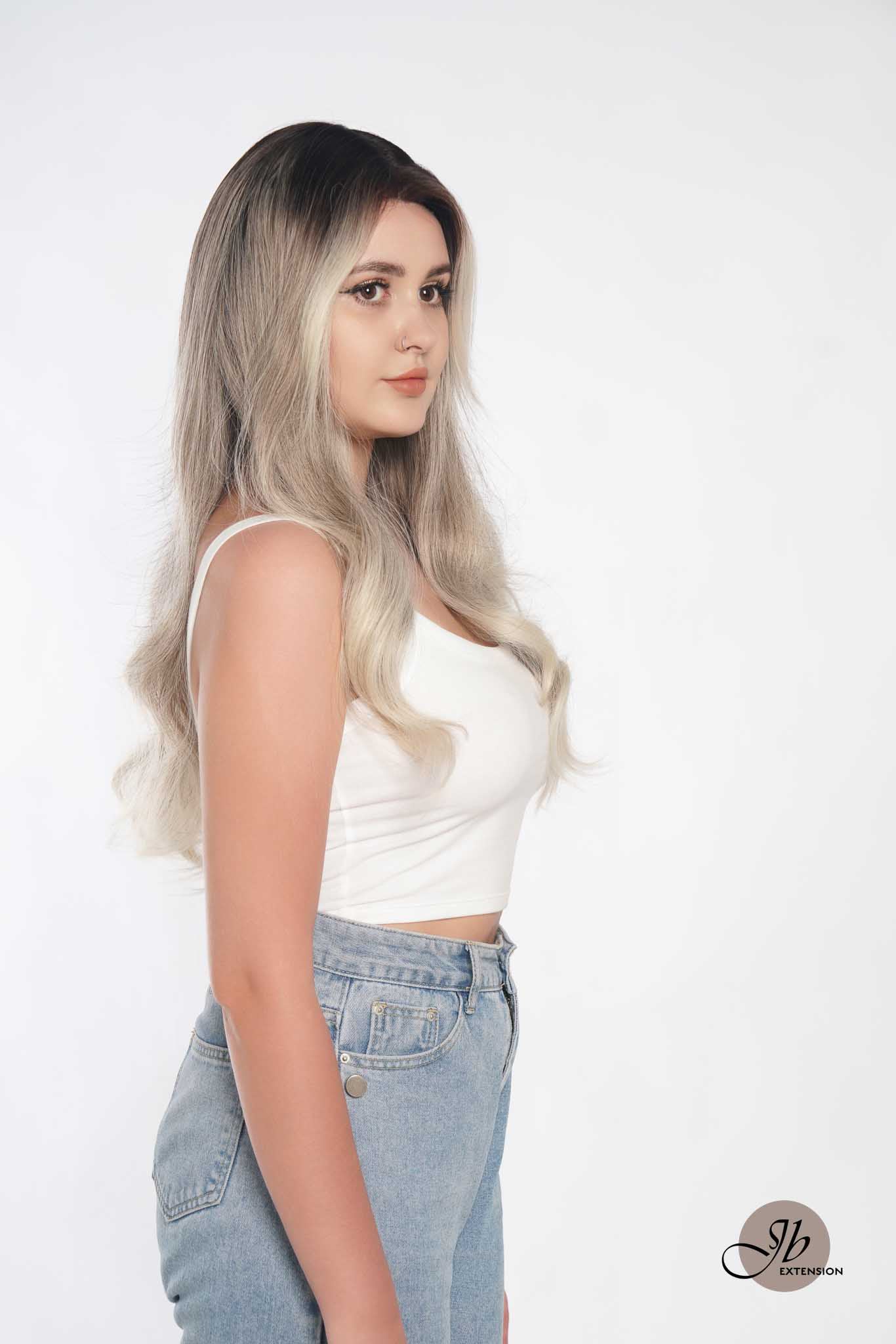 JBEXTENSION 26 Inches Curly Balayage Light Blonde With Dark Root Wig Pre-Cut Frontlace Glueless Wig EMMIE LIGHT BLONDE