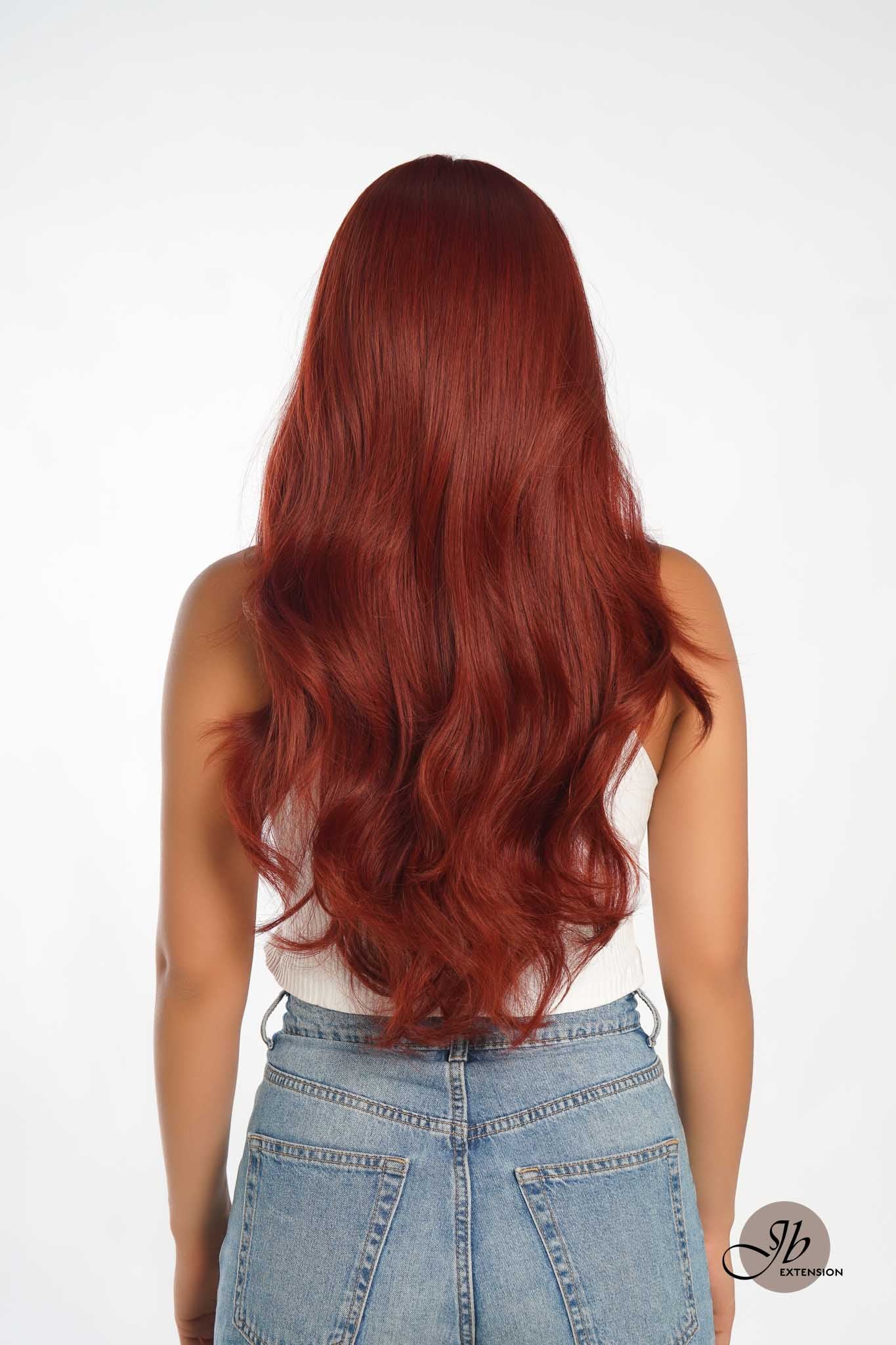 JBEXTENSION 26 Inches Curly Women Copper Red Wig Pre-Cut Frontlace Glueless Wig EMMIE COPPER RED