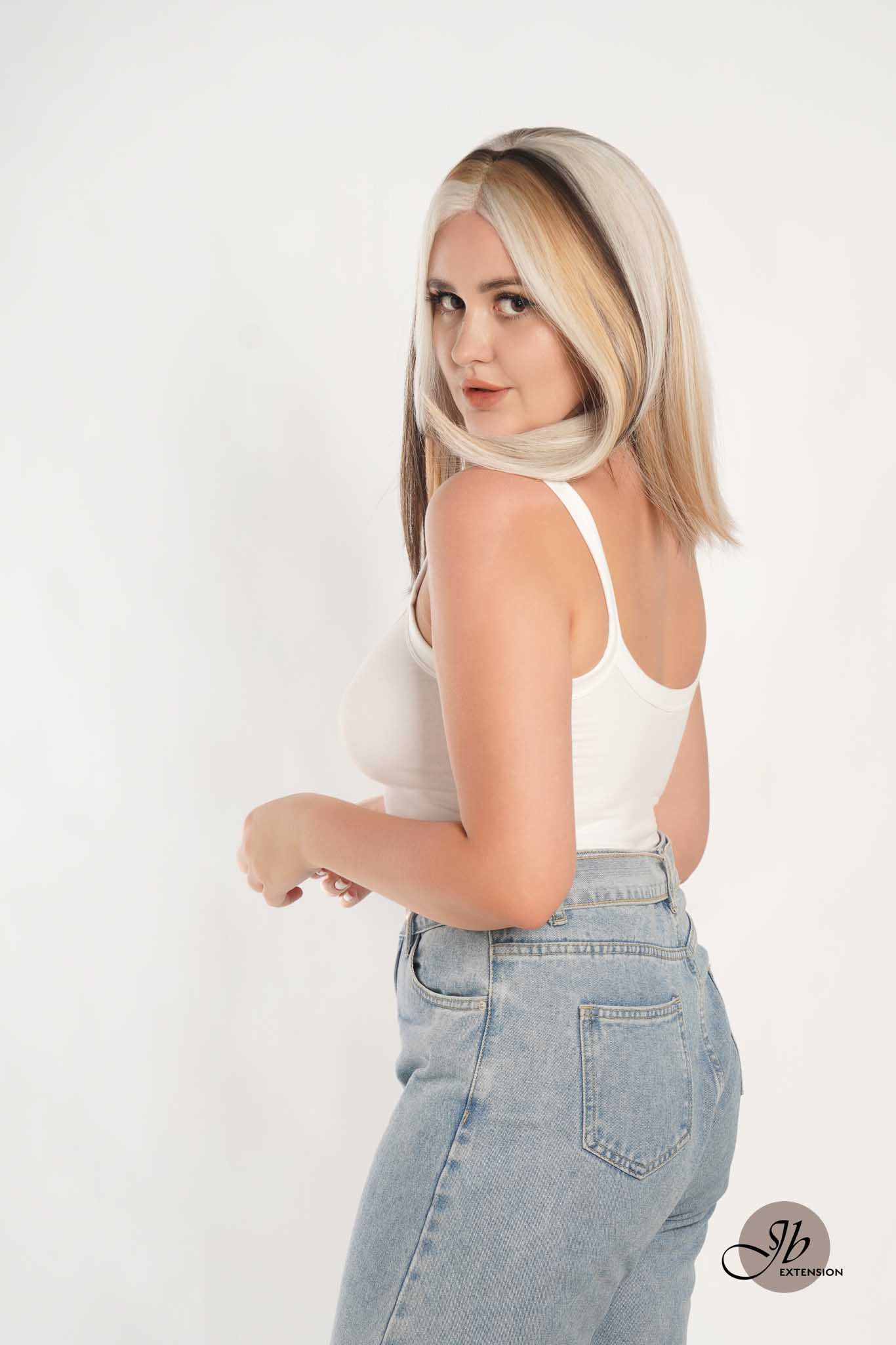 JBEXTENSION 14 Inches Bob Cut Mix Color With Blonde Brown Highlight Free Part Pre-Cut Frontlace Glueless Wig GIULIA BOB CAPPUCCINO (FREE PARTING)