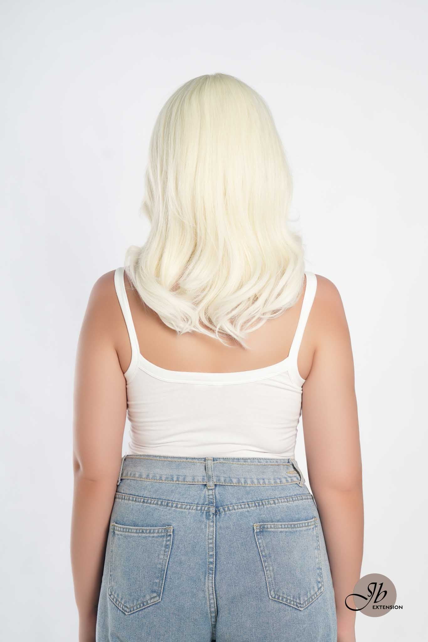 JBEXTENSION 16 Inches Platinum Blonde Wave Free Part Pre-Cut Frontlace Glueless Wig BIANCA