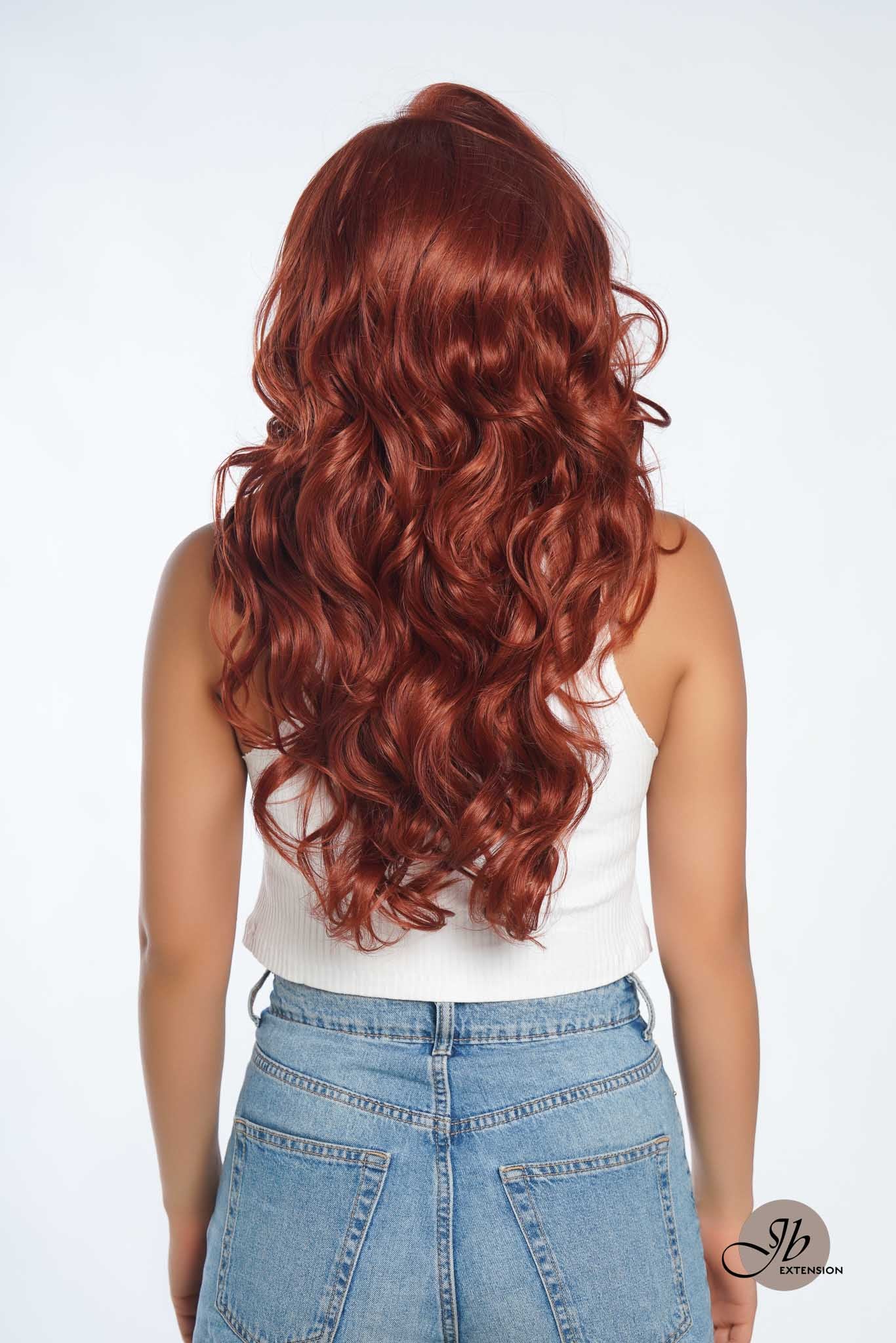Nichole's Selection - 22 Inches Copper Curly Wave Free Part Frontlae Glueless Wig CARESSA