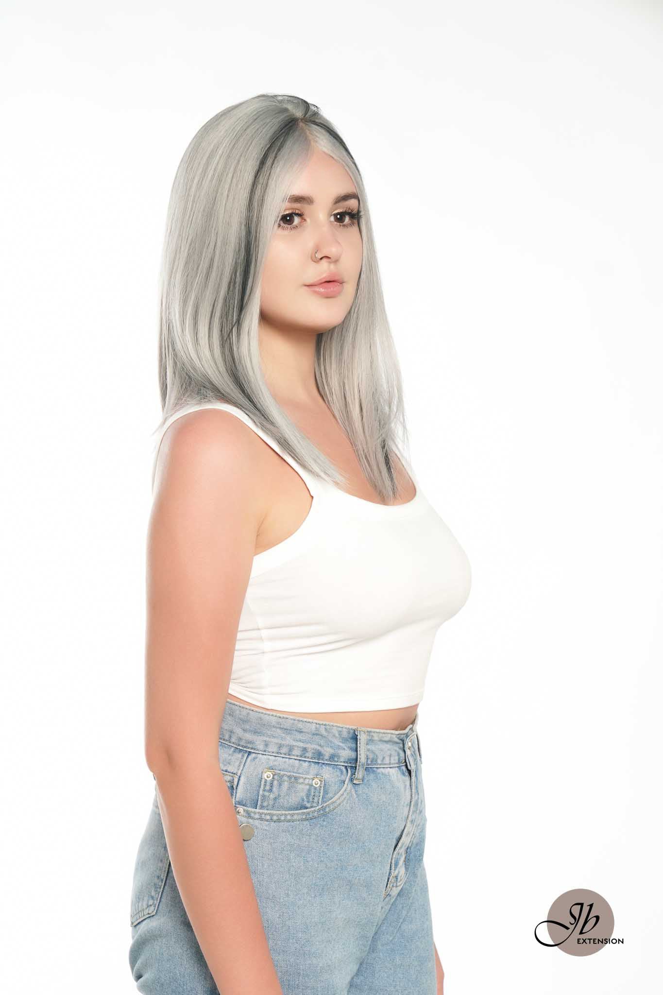 JBEXTENSION 14 Inches Bob Cut Mix Silver Frontlace Glueless Wig GIULIA BOB SILVER (FREE PARTING)