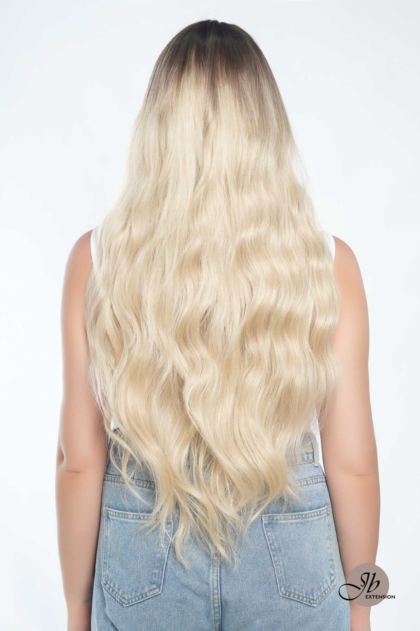 JBEXTENSION 28 Inches Long Body Wave Light Blonde Wig With Bangs ROSANNA LIGHT BLONDE