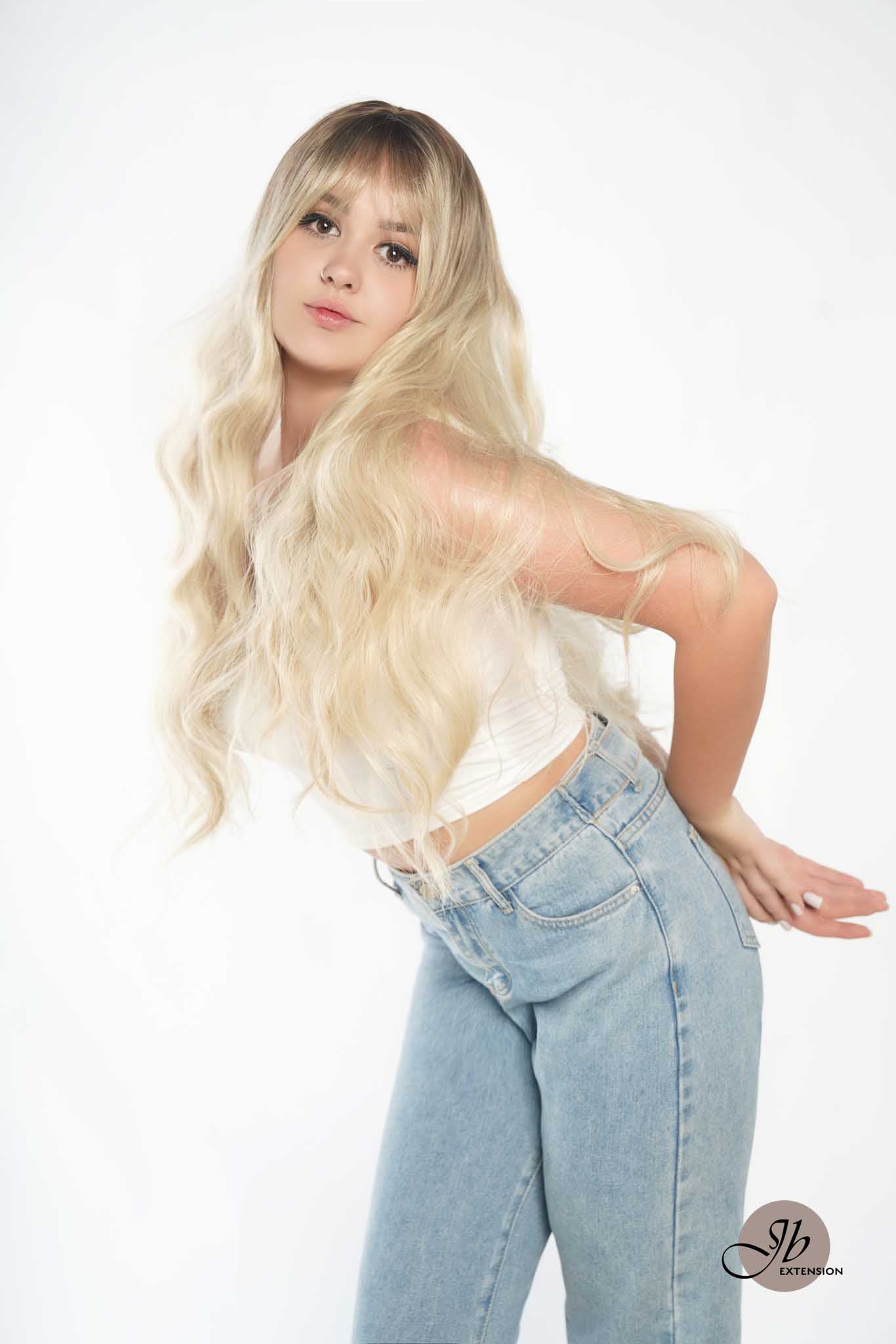 JBEXTENSION 28 Inches Long Body Wave Light Blonde Wig With Bangs ROSANNA LIGHT BLONDE