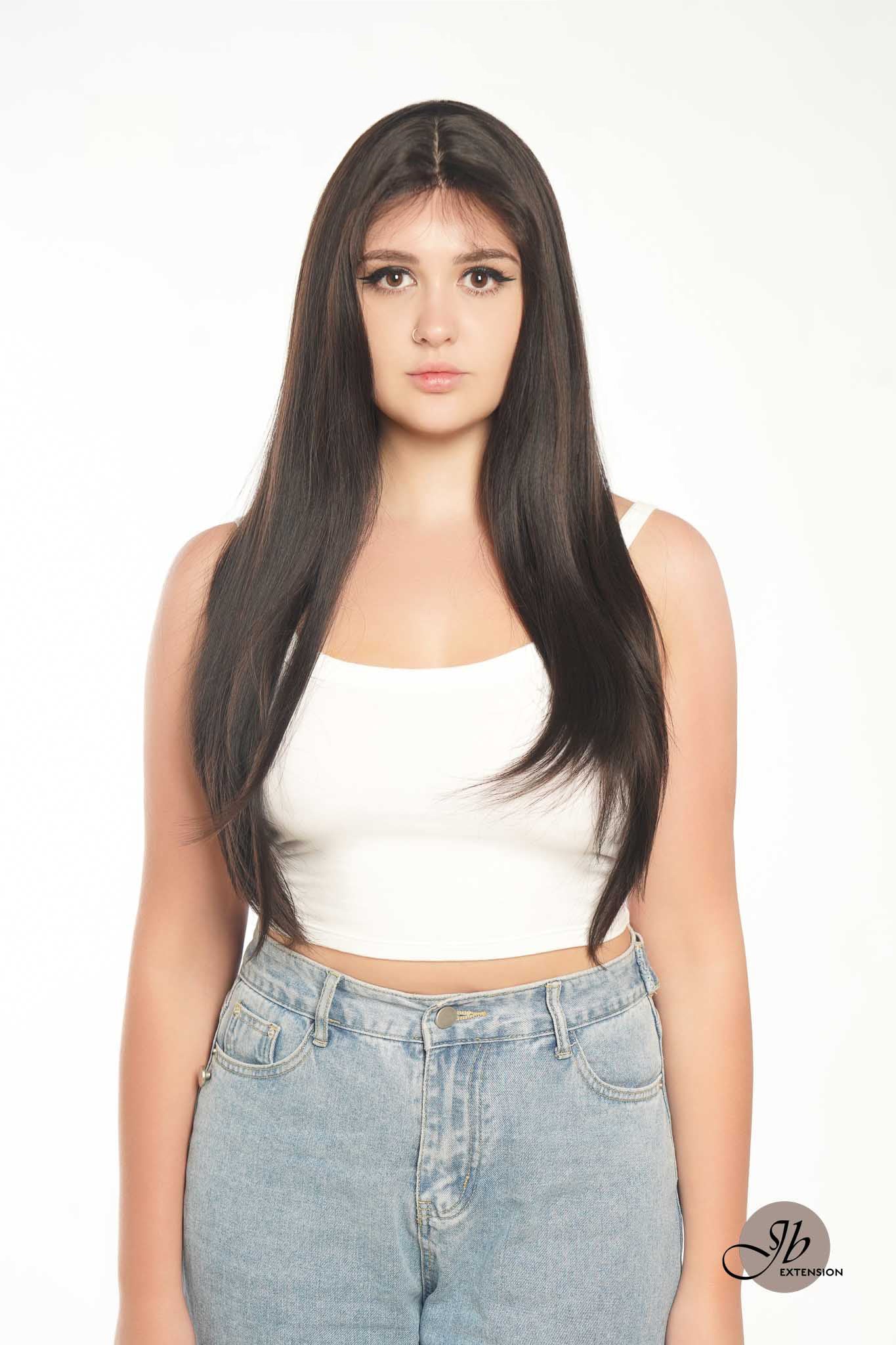 JBEXTENSION GENERATION FIVE 28 Inches Long Tea Black Darkest Brown Straight Wig With Bangs DANA G5