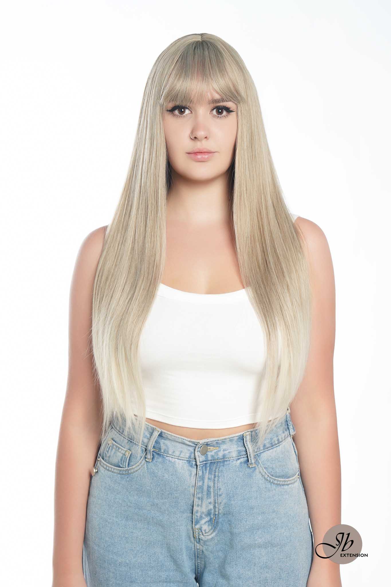 JBEXTENSION 28 Inches Long Straight Mix Blonde Wig With Bangs MANDY