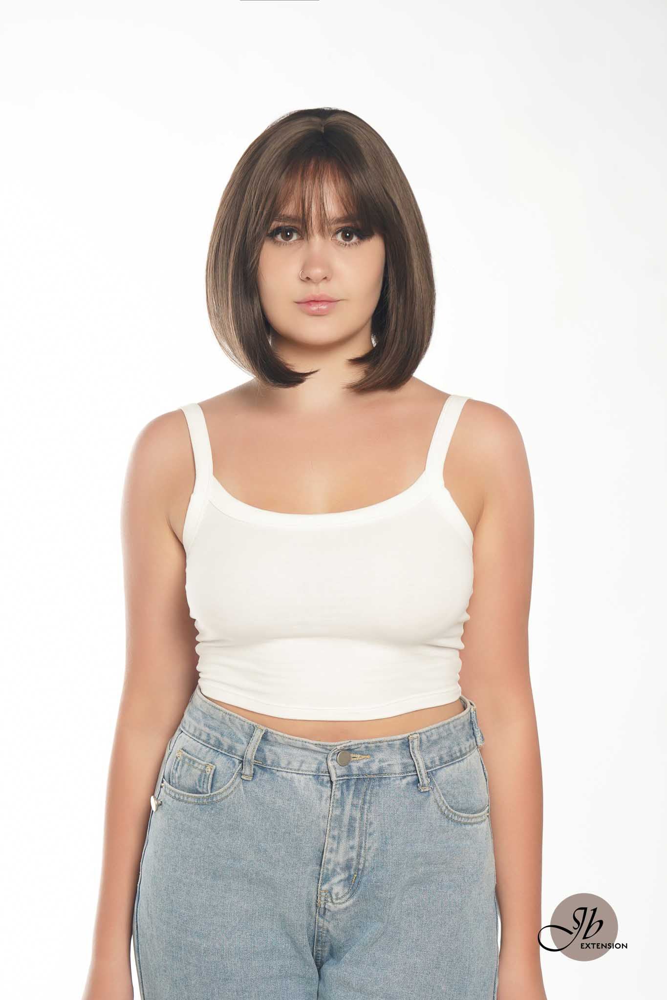 JBEXTENSION 10 Inches Bob Cut Nature Brown Wig With Bangs JOAN