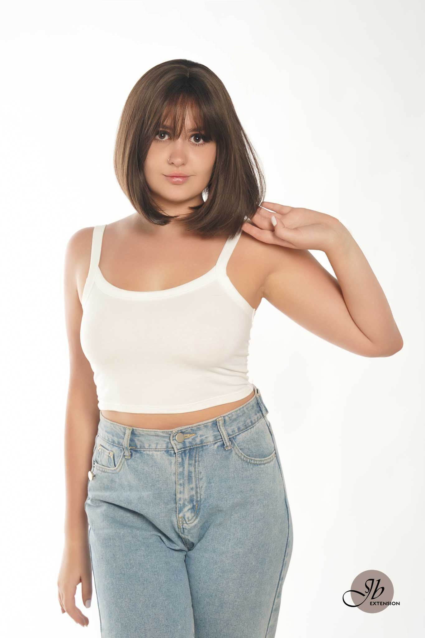 JBEXTENSION 10 Inches Bob Cut Nature Brown Wig With Bangs JOAN