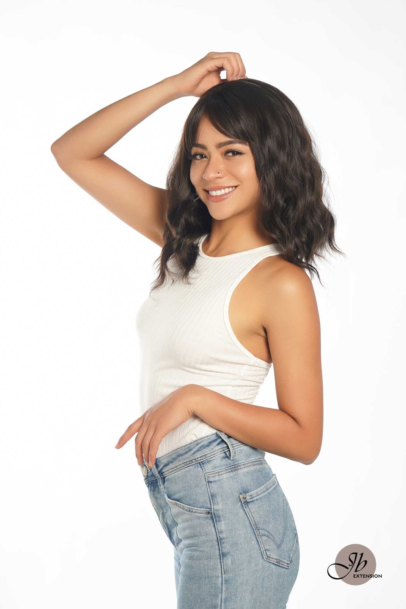 JBEXTENSION 14 Inches Short Body Wave Natural Brown Wig JANET