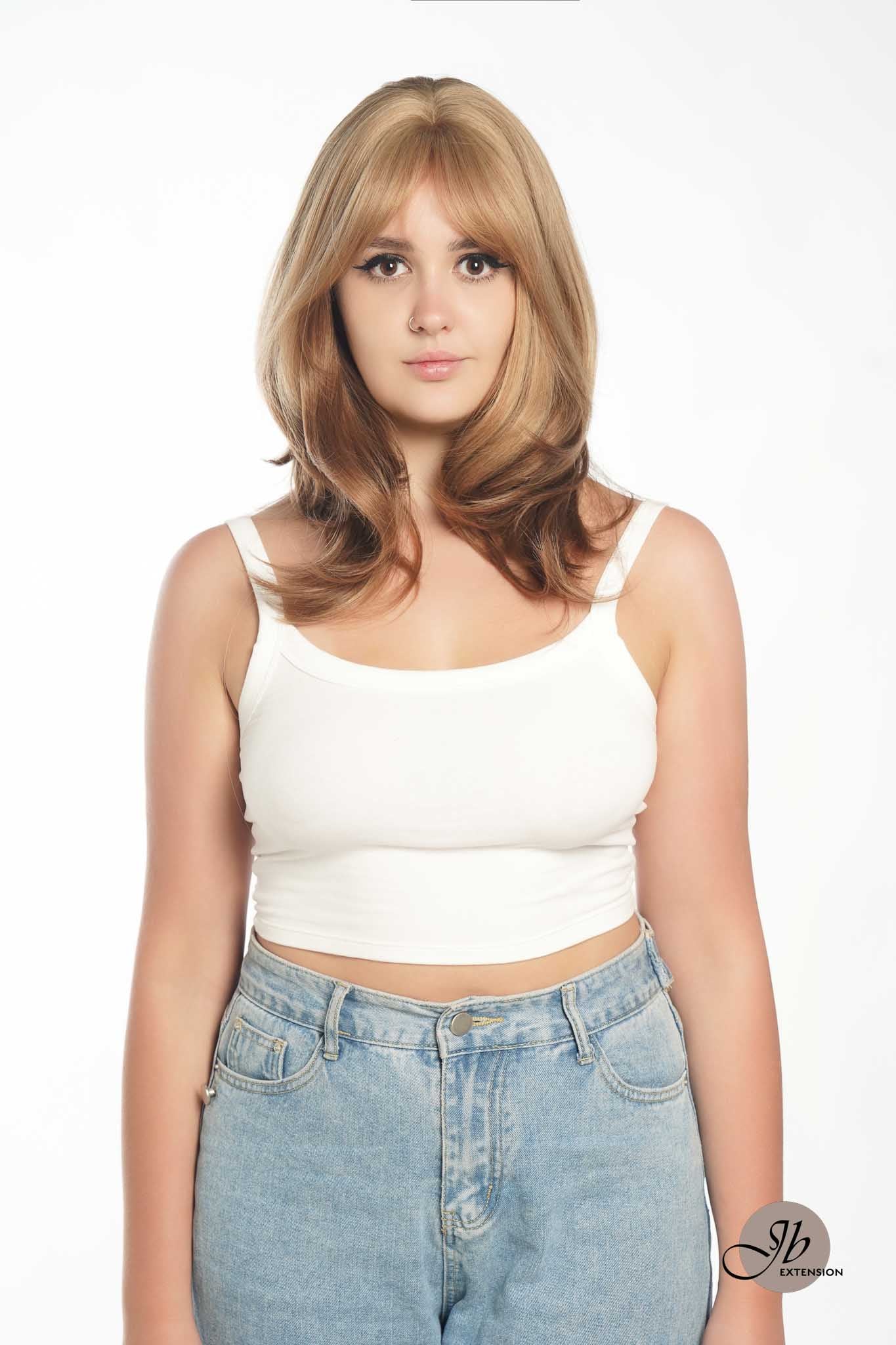 JBEXTENSION 18 Inches Hush Cut Mix Brown Wig With Wispy Bangs YOSHI