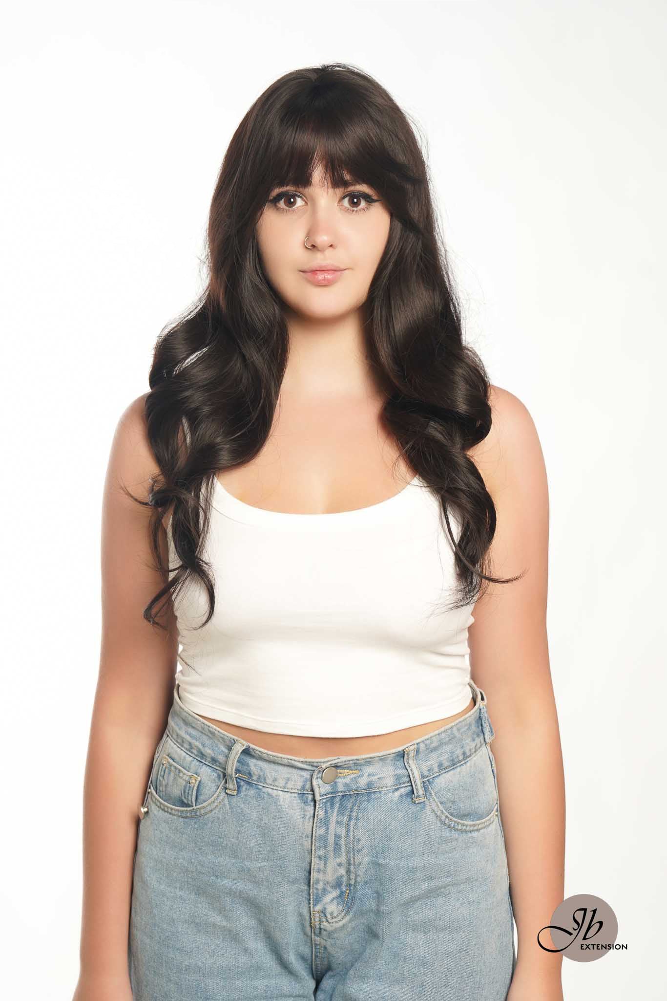 JBEXTENSION 25 Inches Soft Black Curly Wig With Full Bangs KRISTINA