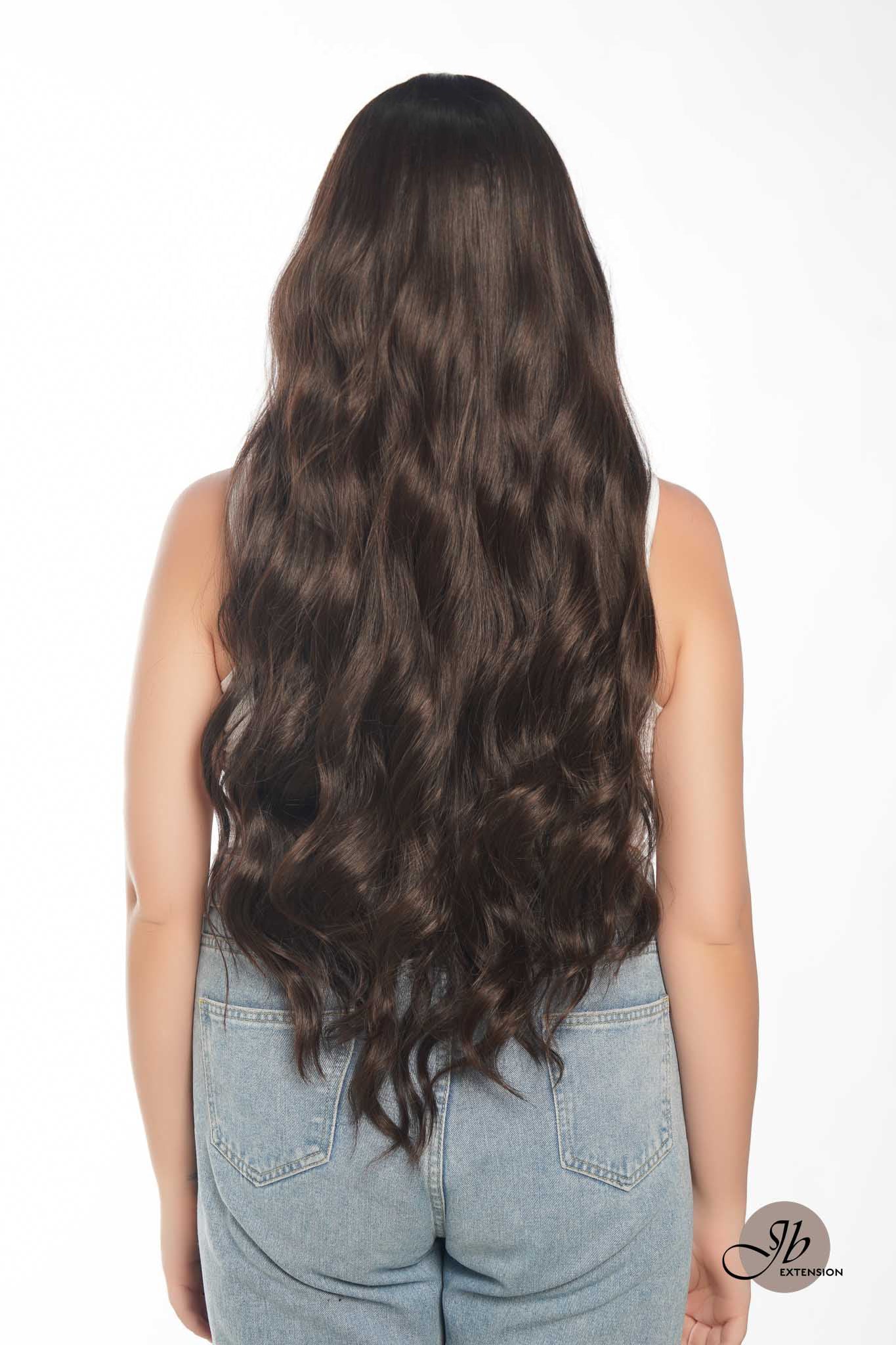 JBEXTENSION 32 Inches Extra Long Body Wave Nature Brown Wig With Bangs JOLIN