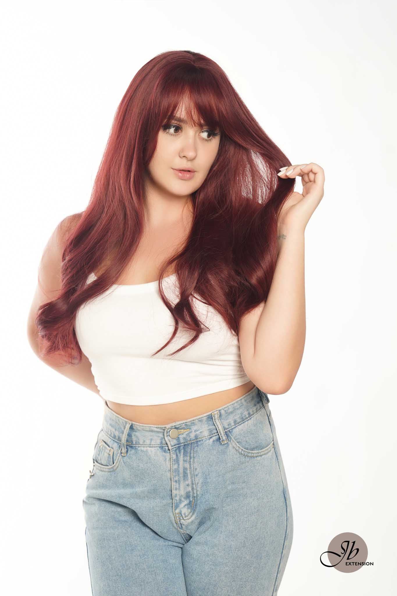 JBEXTENSION 25 Inches Red Curly Fashion Wig With Full Bangs ALYSSA