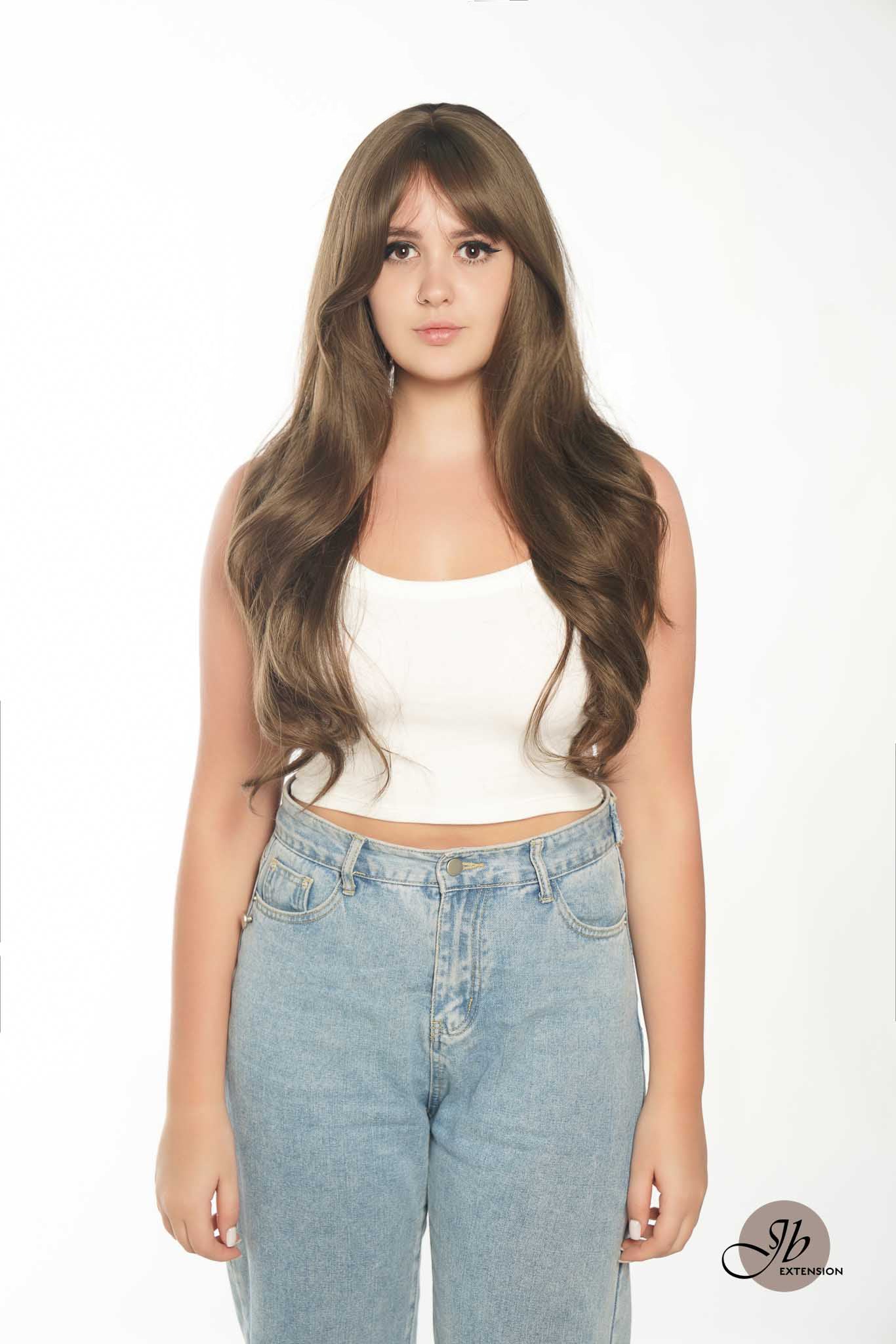 JBEXTENSION 28 Inches Brown Curly Wig With Bangs SHERRY