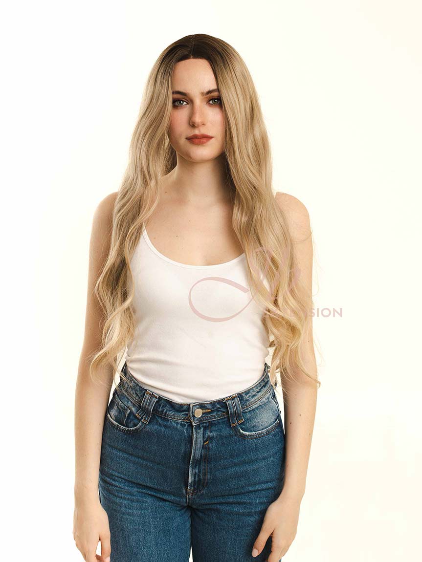 JBEXTENSION 26 Inches Blonde With Dark Root Wave Lace Front Wig.Pre Plucked 6*14 HD Transparent Lace Frontal Glueless Wig JOSIE