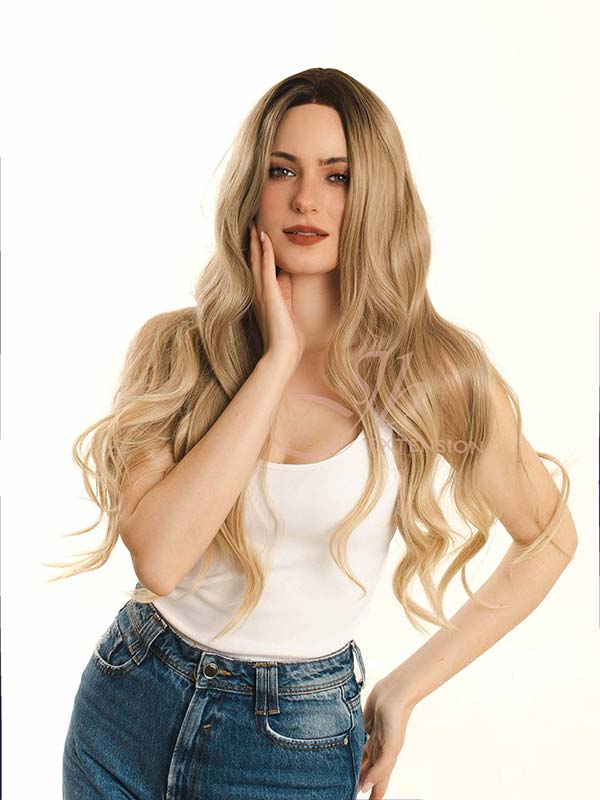 JBEXTENSION 26 Inches Blonde With Dark Root Wave Lace Front Wig.Pre Plucked 6*14 HD Transparent Lace Frontal Glueless Wig JOSIE