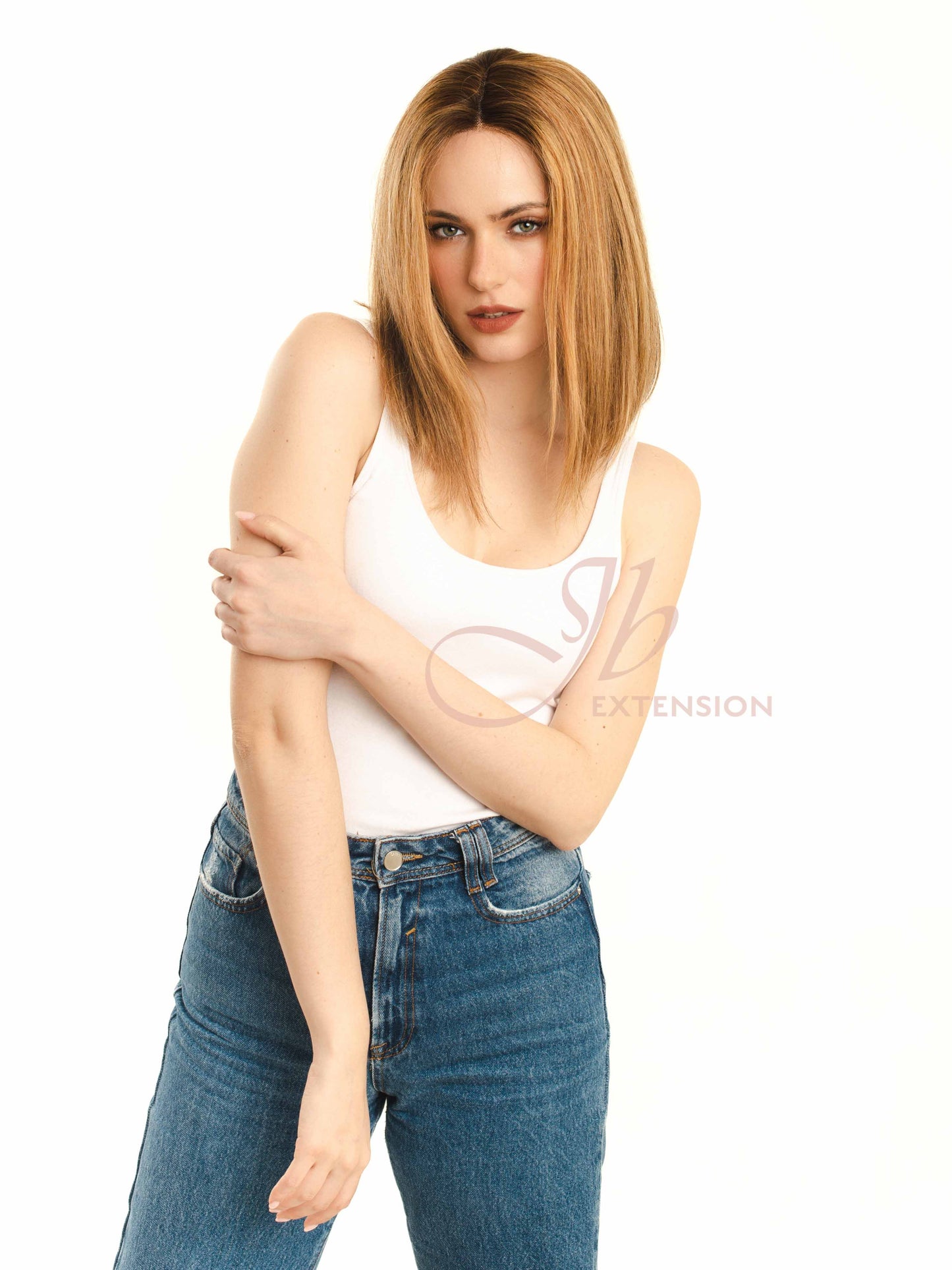 JBEXTENSION 12 Inches Remy Human Hair Mix Blonde With Highlight Wig TATIANA