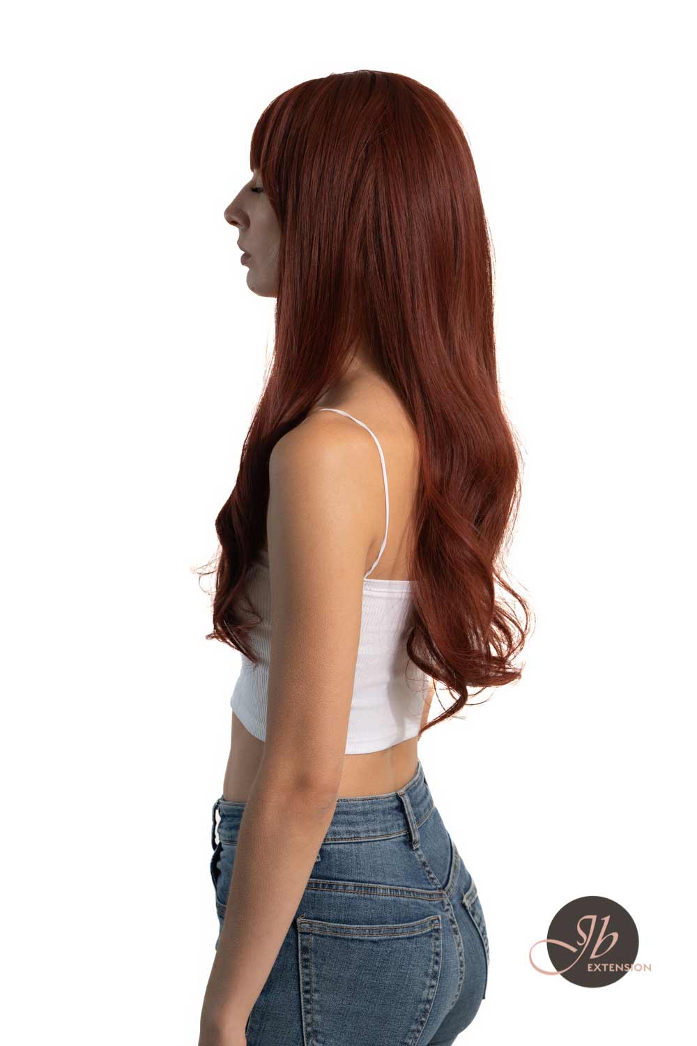 JBEXTENSION 25 Inches Red Curly Fashion Wig With Full Bangs ALLY