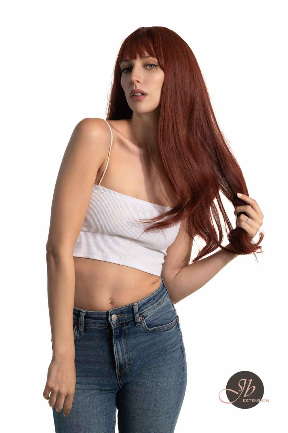JBEXTENSION 25 Inches Red Curly Fashion Wig With Full Bangs ALLY