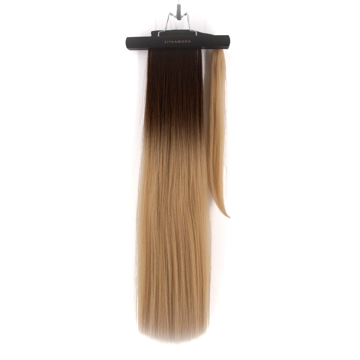 27" Straight Ponytail Clip-in Blonde Balayage