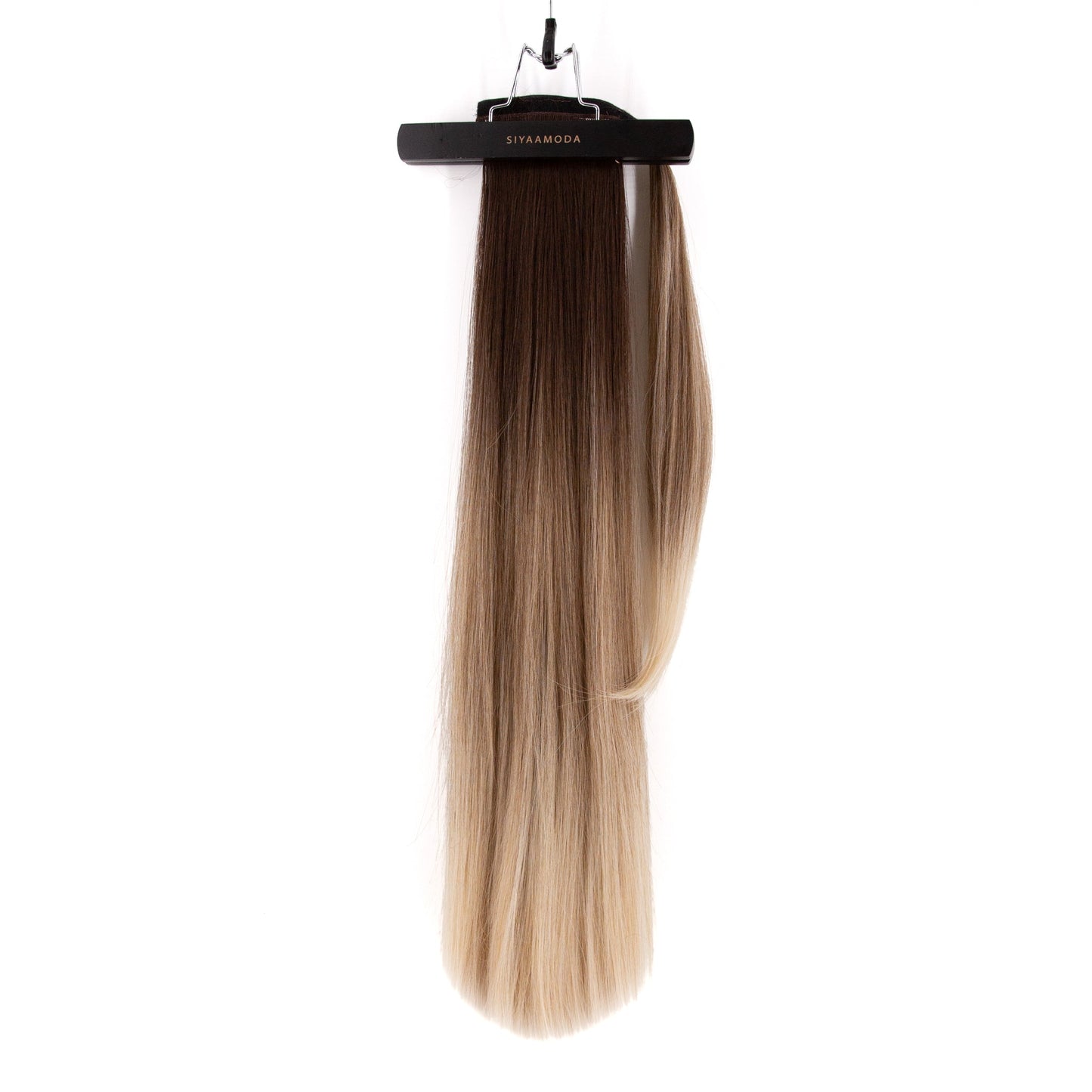 27" Straight Ponytail Clip-in Blonde Balayage