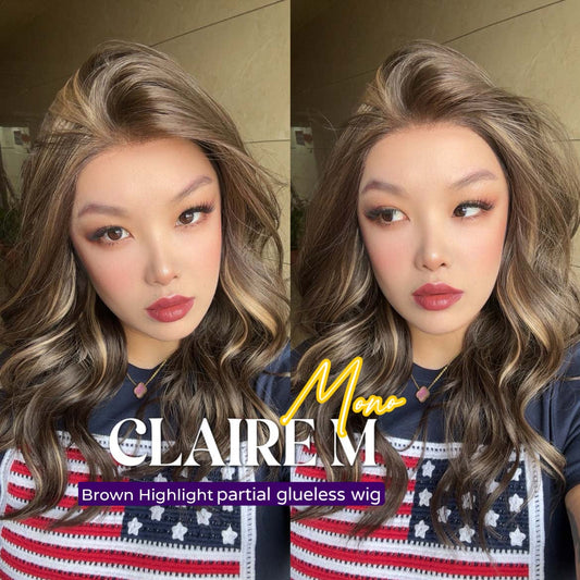[PRE-ORDER] JBEXTENSION CLAIRE MONO Partial Monofilament Wig 22 Inches Brown With Highlight Partial Mono Lace Glueless Wig CLAIRE MONO【BENDY EAR TABS】