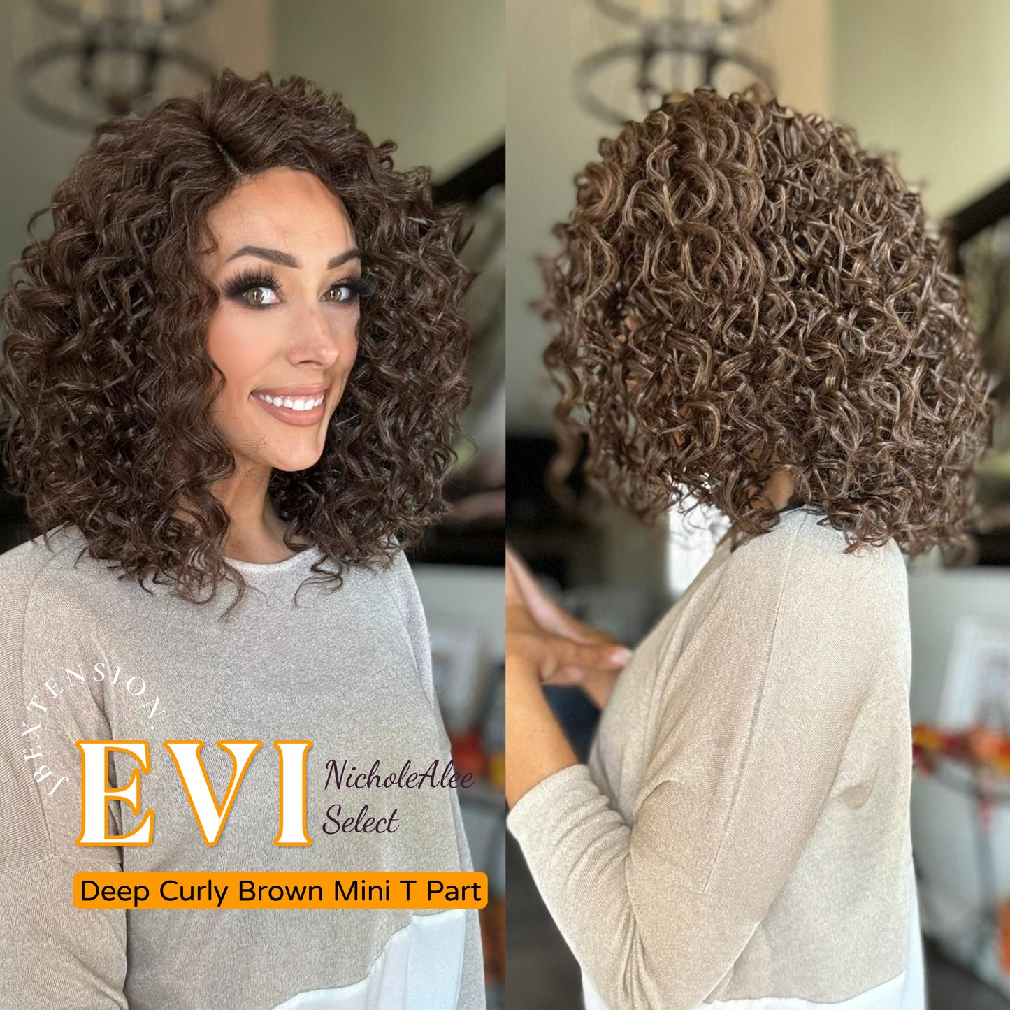 [PRE-ORDER] Nichole's Selection -15 Inches Deep Curly Brown Side Part Mini T Part Frontlace Glueless Wig EVI