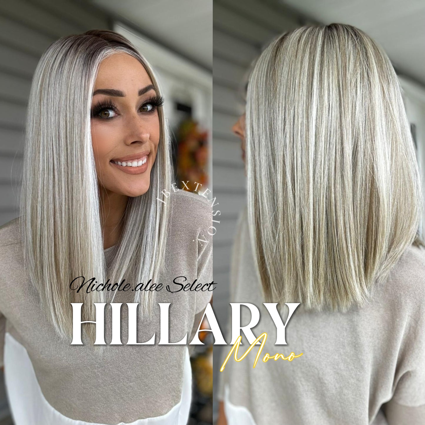 Nichole's Selection - HILLARY MONO Monofilament Handmade Wig 6X5 Full Monofilament Hand Tied Top Wig 16 Inches Blonde With Dark Root Straight Mono Lace Wig With Anti-slip Silicone Strips Glueless Wig Hillary Mono【BENDY EAR TABS】