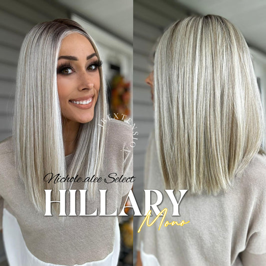 Nichole's Selection - HILLARY MONO Monofilament Handmade Wig 6X5 Full Monofilament Hand Tied Top Wig 16 Inches Blonde With Dark Root Straight Mono Lace Wig With Anti-slip Silicone Strips Glueless Wig Hillary Mono【BENDY EAR TABS】
