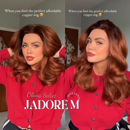 Olivia's Pick- 20 Inches Copper Curly Lace Front Wig.Pre Plucked 13*4 HD Transparent Lace Frontal Handmade Futura Fiber Swiss Lace Synthetic Fiber Glueless Wig JADOR M COPPER