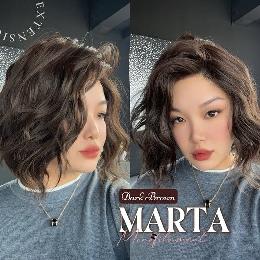 JBEXTENSION MARTA MONO DARK BROWN Monofilament Handmade Wig 6X5 Full Monofilament Hand Tied Top Wig 10 Inches Dark Brown Mono Lace Handmade Futura Fiber Wig With Anti-slip Silicone Strips Glueless Wig MARTA MONO DARK BROWN【BENDY EAR TABS】