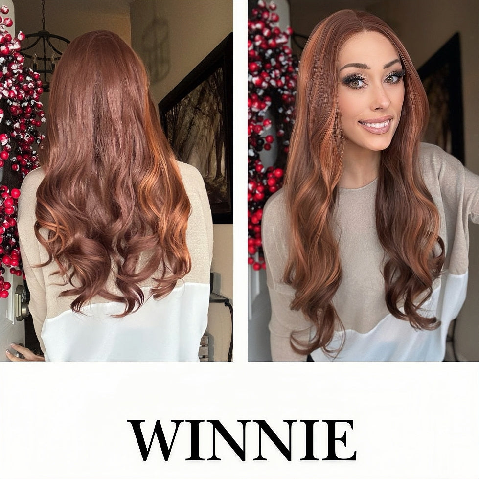 Nichole's Selection -  26 Inches Copper Curly Fiber X, Tangle Less Pre-Cut Free Part Frontlae Glueless Wig WINNIE