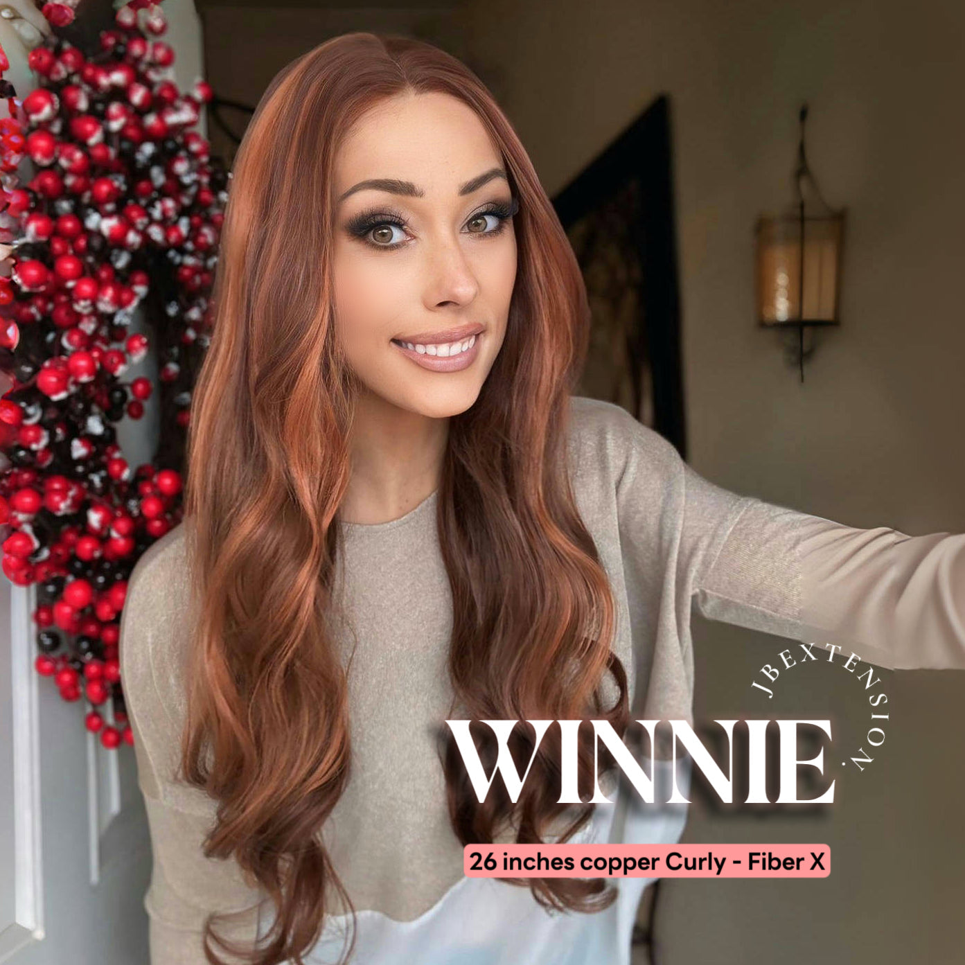 Nichole's Selection -  26 Inches Copper Curly Fiber X, Tangle Less Pre-Cut Free Part Frontlae Glueless Wig WINNIE