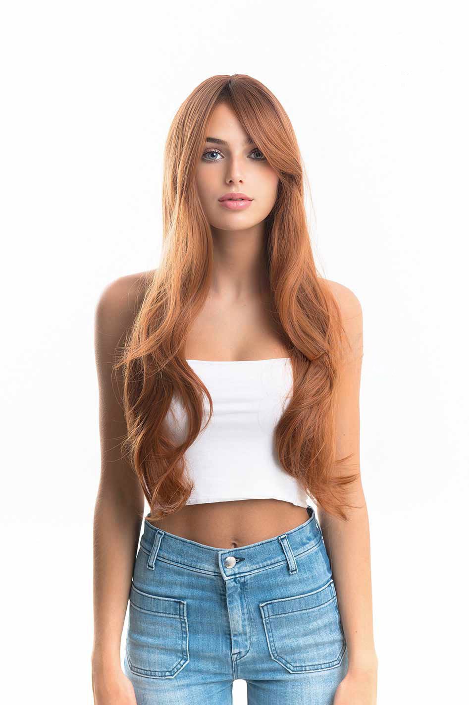 JBEXTENSION 26 Inches Curly Copper Fashion Wig With Bangs CICILIA