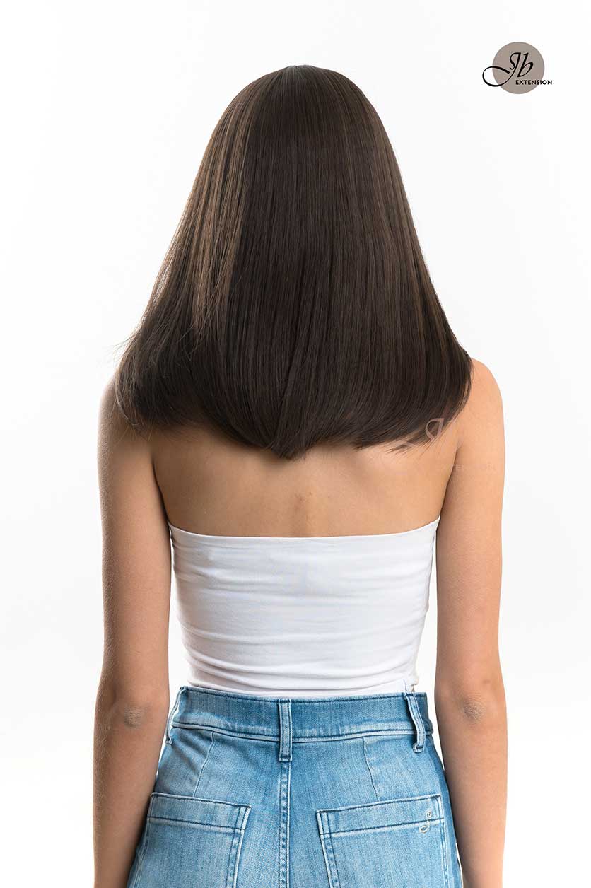 JBEXTENSION 16 Inches Short Bob Cut Cold Brown Wig With Bangs FEDERICA