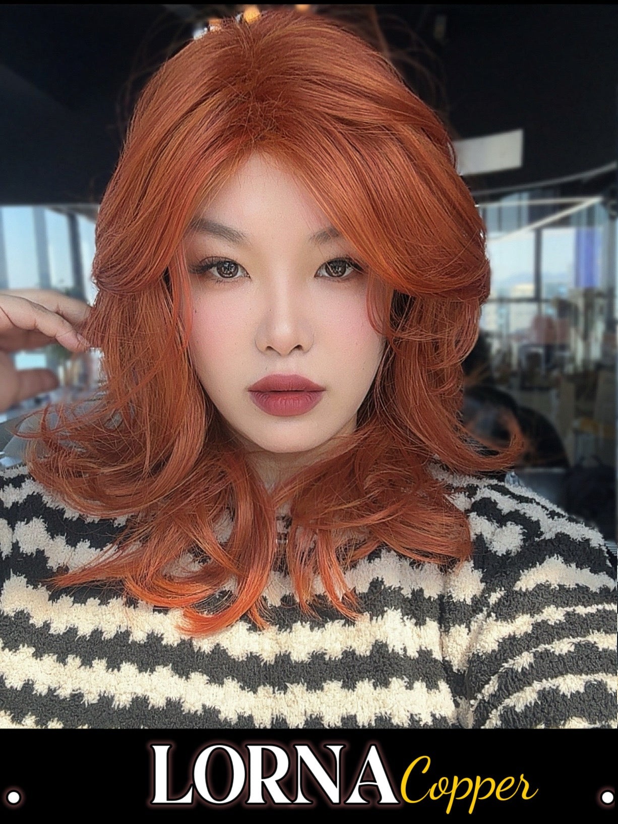 HOT OF SEASON - 18 Inches Vibrant Copper Curly Women Fashion Full Machine Wig With Bangs LORNA VIBRANT COPPER【PLUS PERMATEASE】【BENDY EAR TABS】