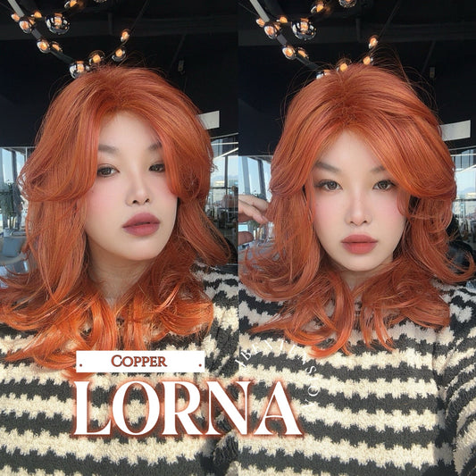 HOT OF SEASON - 18 Inches Vibrant Copper Curly Women Fashion Full Machine Wig With Bangs LORNA VIBRANT COPPER【PLUS PERMATEASE】【BENDY EAR TABS】