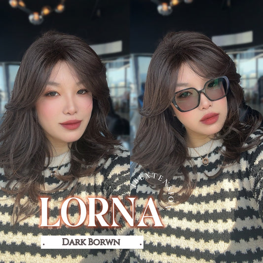 HOT OF SEASON -18 Inches Dark Brown Curly Women Fashion Full Machine Wig With Bangs LORNA DARK BROWN【PLUS PERMATEASE】【BENDY EAR TABS】