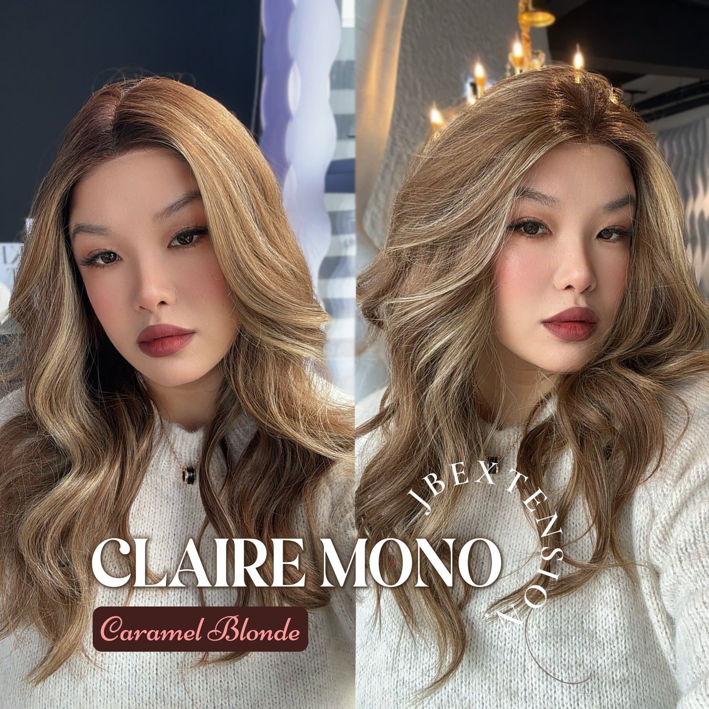 JBEXTENSION CLAIRE MONO CARAMEL BLONDE HIGHLIGHT Partial Monofilament Wig 22 Inches Caramel Blonde Highlight Partial Mono Lace Glueless Wig CLAIRE MONO CARAMEL BLONDE HIGHLIGHT【BENDY EAR TABS】