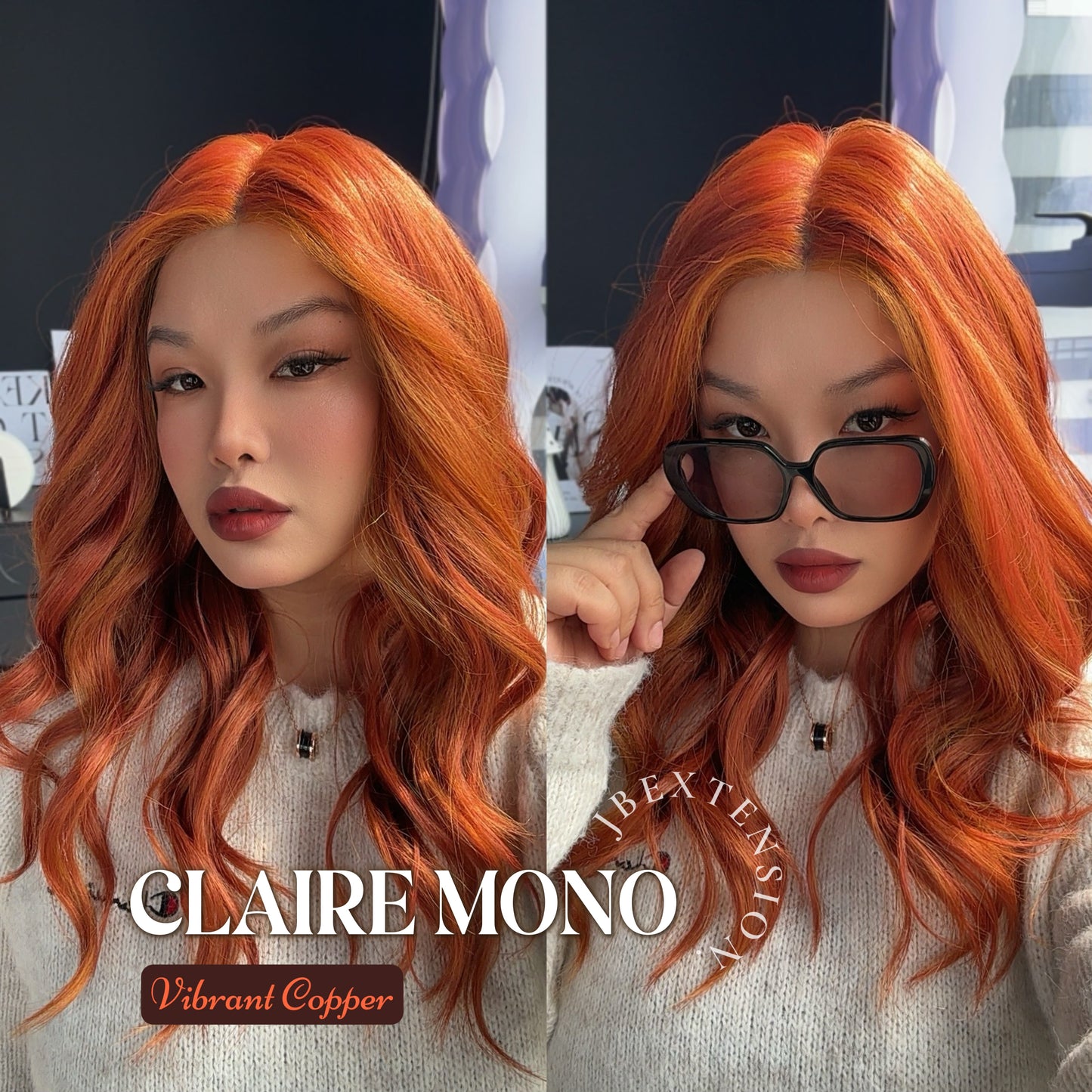 [PRE-ORDER] HOT OF SEASON -  CLAIRE MONO VIBRANT COPPER Partial Monofilament Wig 22 Inches Vibrant Copper Partial Mono Lace Glueless Wig Claire Mono Vibrant Copper【BENDY EAR TABS】