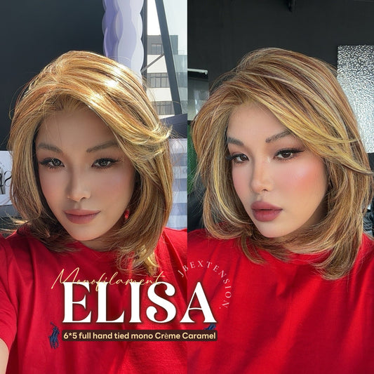 [PRE-ORDER] HOT OF SEASON - JBEXTENSION ELISA MONO Monofilament Handmade Wig 6X5 Full Monofilament Hand Tied Top Wig 16 Inches Crème Caramel Mono Lace Wig With Anti-slip Silicone Strips Glueless Wig ELISA MONO【BENDY EAR TABS】