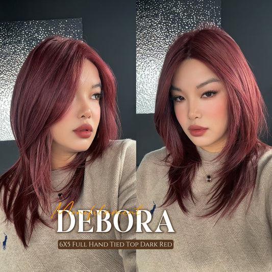 [PRE-ORDER] HOT OF SEASON - DEBORA MONO Monofilament Handmade Wig 6X5 Full Monofilament Hand Tied Top Wig 20 Inches Dark Red Mono Lace Wig With Anti-slip Silicone Strips Glueless Wig DEBORA MONO【BENDY EAR TABS】