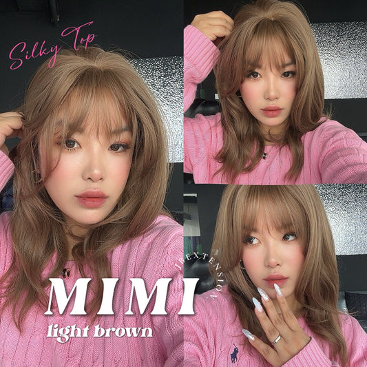 HOT OF SEASON - 16 Inches Scalpiana 3.5X4 Hard Silky Top Natural Scalp Effect Light Brown Body Wave Wig With Bangs Wig MIMI SILK TOP LIGHT BROWN