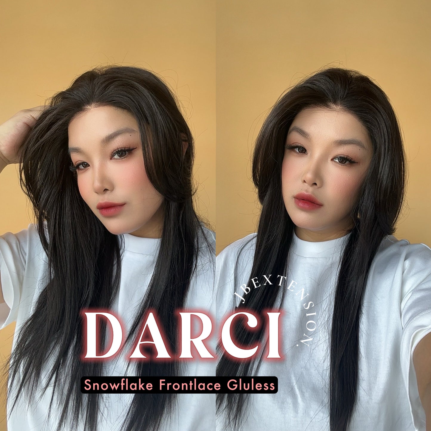 JBEXTENSION 25 Inches Natural Black Pre-Cut Snowflake Lace Frontlace Glueless Wig DARCI NATURAL BLACK【PERMATEASE】【BENDY EAR TABS】