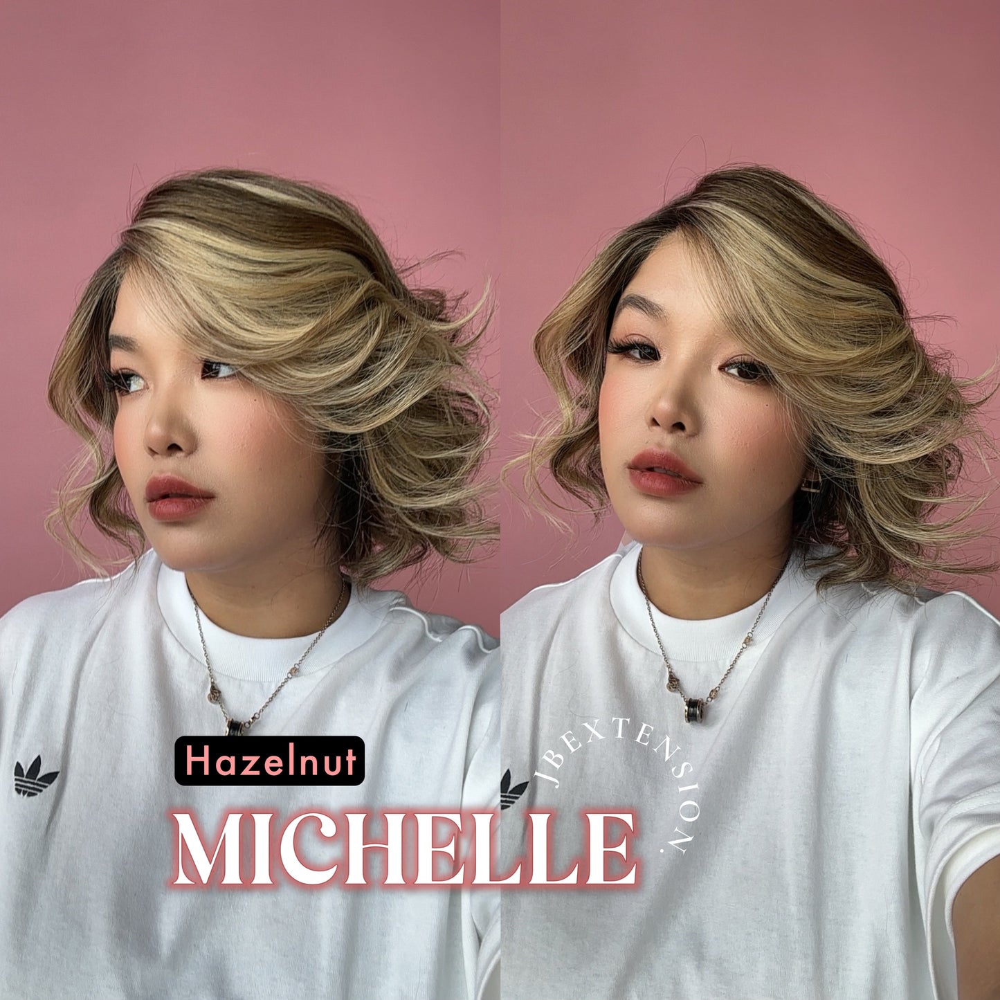 JBEXTENSION 10 Inches Hazelnut Blonde Highlight Pre-Cut Side Part Snowflake Lace Frontlace Glueless Wig MICHELLE HAZELNUT【BENDY EAR TABS】
