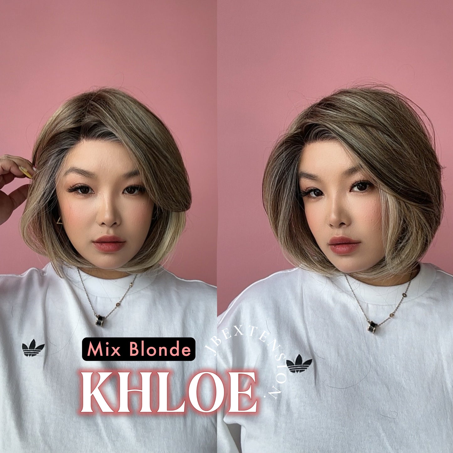 JBEXTENSION 12 Inches Bob Cut Mix Blonde Pre-Cut Snowflake Lace Frontlace Glueless Wig KHLOE MIX BLONDE【PERMATEASE】【BENDY EAR TABS】