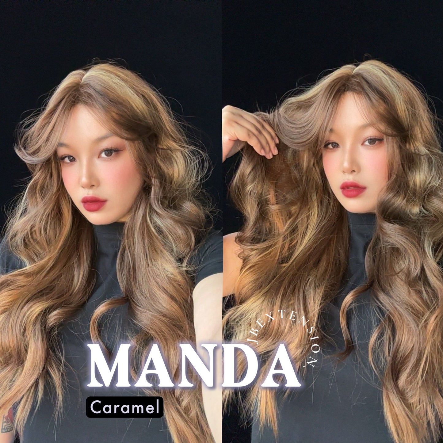 JBEXTENSION 26 Inches Long Caramel Body Wave With Bangs MANDA CARAMEL
