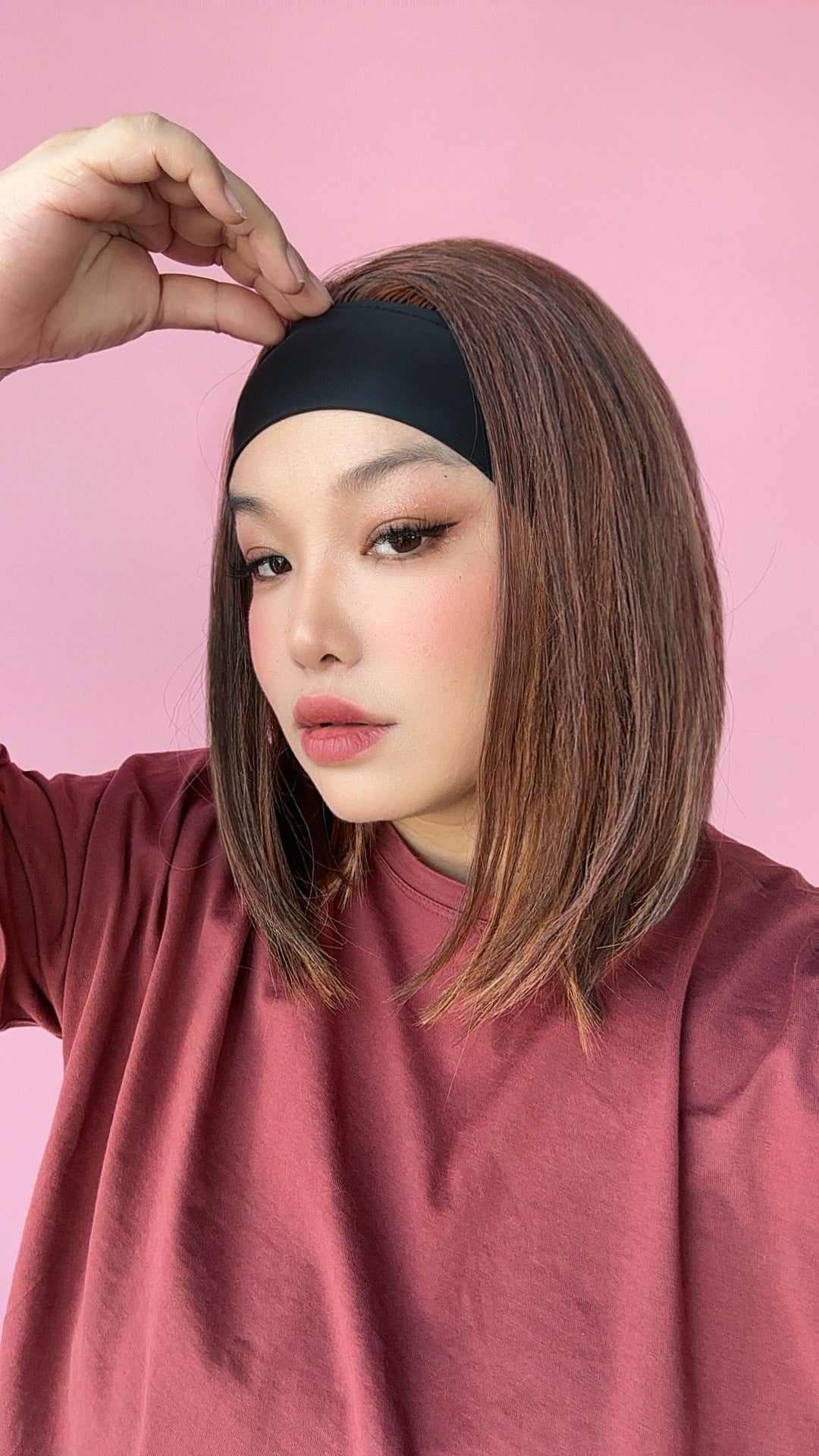 JBEXTENSION 12 Inches Short Hair Auburn Highlight Headband Wig RUSH FADE BOB - AUBURN