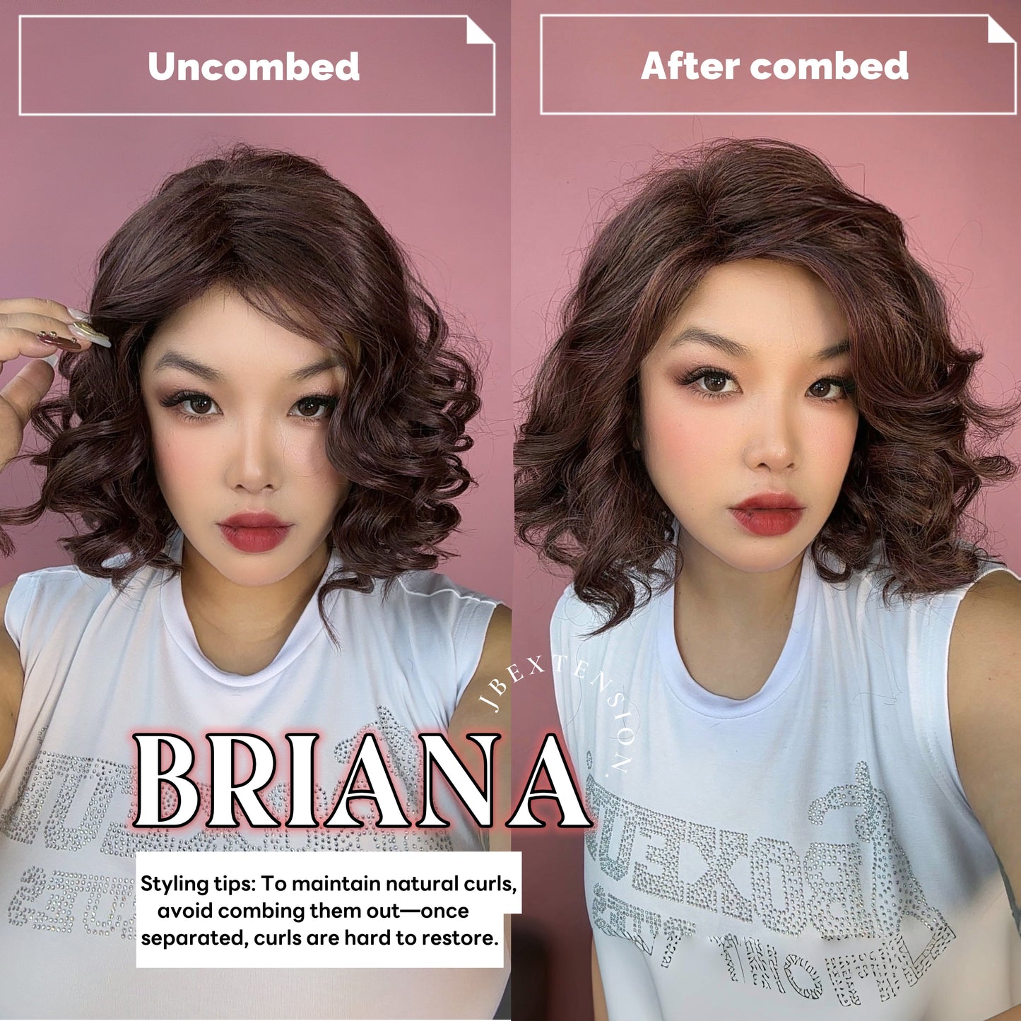 JBEXTENSION 13 Inches Dark Red Curly Women Fashion Full Machine Wig With Bangs BRIANA【PLUS PERMATEASE】【BENDY EAR TABS】