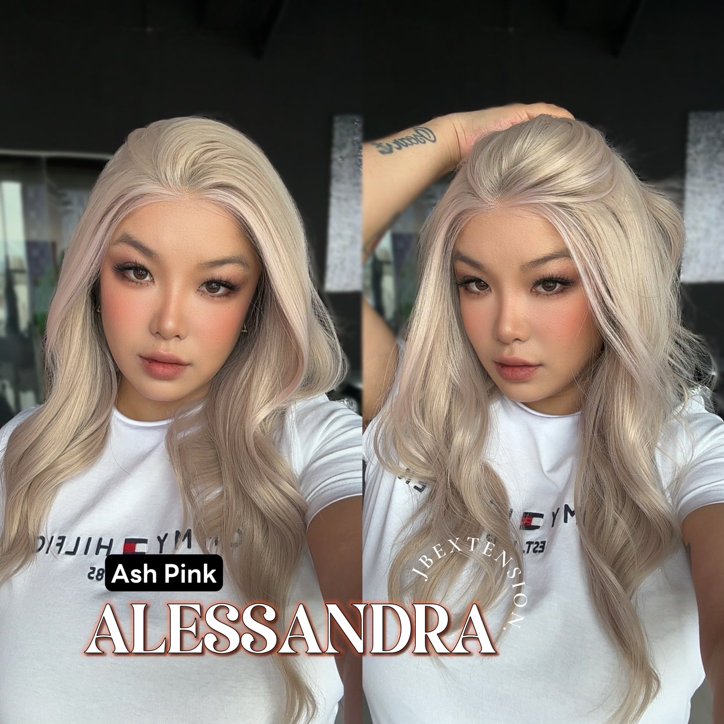 JBEXTENSION 20 Inches Ash Pink Curly Fiber X, Tangle Less Pre-Cut Free Part Frontlae Glueless Wig ALESSANDRA ASH PINK